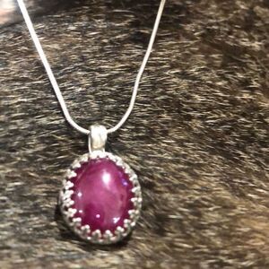 Necklace, Ruby and Silver Pendant, 18” Chain, NEW, Handmade